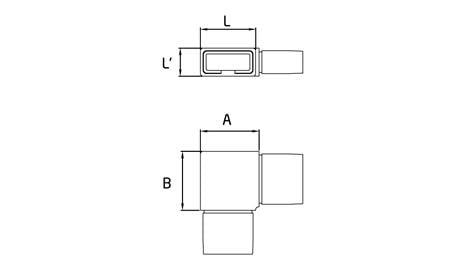 esquema medidas codo esquina 90º pasamanos rectangular barandilla inox